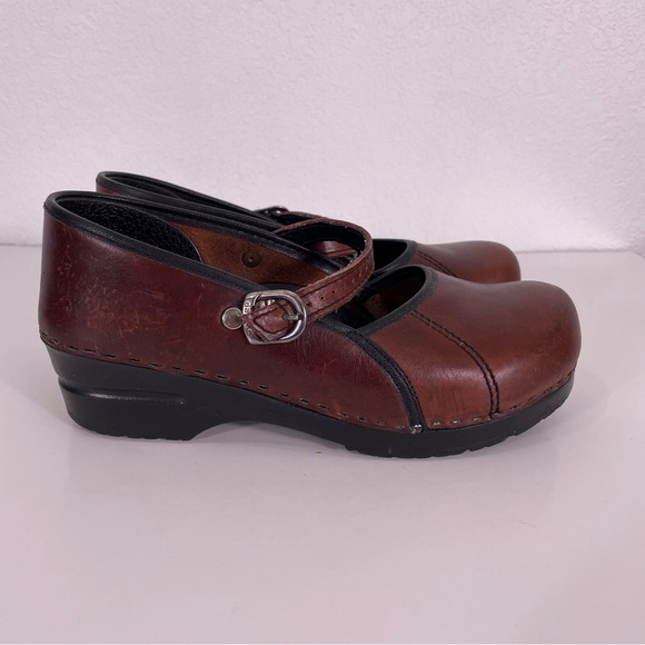 Dansko Marcelle Brownish Red Leather Mary Jane Clog Shoes